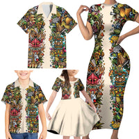 Hawaii And Japan Family Matching Short Sleeve Bodycon Dress and Hawaiian Shirt Tiki With Oni Mask LT05 - Polynesian Pride