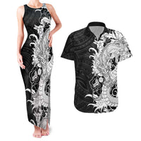 Hawaiian And Japanese Culture Couples Matching Tank Maxi Dress and Hawaiian Shirt Irezumi Dragon With Polynesian Pattern Black - Polynesian Pride