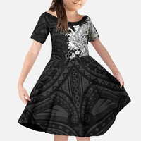 Hawaiian And Japanese Culture Family Matching Summer Maxi Dress and Hawaiian Shirt Irezumi Dragon With Polynesian Pattern Black LT05 Daughter's Dress Black - Polynesian Pride