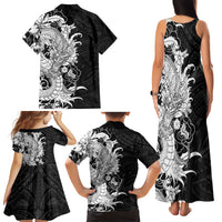 Hawaiian And Japanese Culture Family Matching Tank Maxi Dress and Hawaiian Shirt Irezumi Dragon With Polynesian Pattern Black LT05 - Polynesian Pride