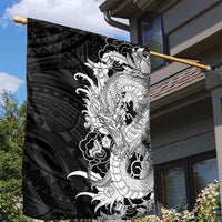 Hawaiian And Japanese Culture Garden Flag Irezumi Dragon With Polynesian Pattern Black LT05 - Polynesian Pride