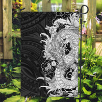 Hawaiian And Japanese Culture Garden Flag Irezumi Dragon With Polynesian Pattern Black LT05 Garden Flag Black - Polynesian Pride