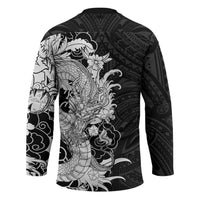 Hawaiian And Japanese Culture Hockey Jersey Irezumi Dragon With Polynesian Pattern Black - Polynesian Pride