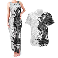 Hawaiian And Japanese Culture Couples Matching Tank Maxi Dress and Hawaiian Shirt Irezumi Dragon With Polynesian Pattern White - Polynesian Pride