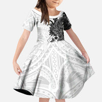 Hawaiian And Japanese Culture Family Matching Off Shoulder Short Dress and Hawaiian Shirt Irezumi Dragon With Polynesian Pattern White LT05 Daughter's Dress White - Polynesian Pride