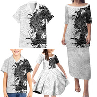 Hawaiian And Japanese Culture Family Matching Puletasi and Hawaiian Shirt Irezumi Dragon With Polynesian Pattern White LT05 - Polynesian Pride