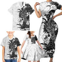 Hawaiian And Japanese Culture Family Matching Short Sleeve Bodycon Dress and Hawaiian Shirt Irezumi Dragon With Polynesian Pattern White LT05 - Polynesian Pride