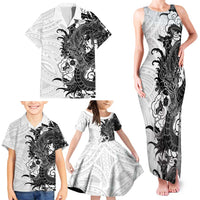 Hawaiian And Japanese Culture Family Matching Tank Maxi Dress and Hawaiian Shirt Irezumi Dragon With Polynesian Pattern White LT05 - Polynesian Pride