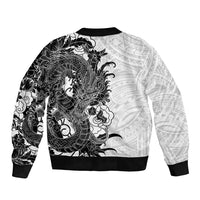 Hawaiian And Japanese Culture Sleeve Zip Bomber Jacket Irezumi Dragon With Polynesian Pattern White LT05 - Polynesian Pride