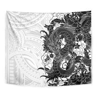 Hawaiian And Japanese Culture Tapestry Irezumi Dragon With Polynesian Pattern White LT05 - Polynesian Pride