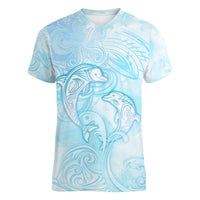 Polynesia Dolphins Under The Sea Women V Neck T Shirt Simple Style LT05 Female Baby Blue - Polynesian Pride