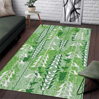 Green Hawaii Tapa Pattern Area Rug With Heliconia Vintage Style