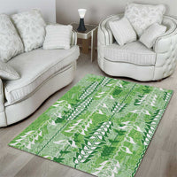 Green Hawaii Tapa Pattern Area Rug With Heliconia Vintage Style