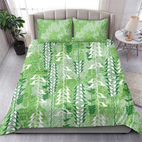 Green Hawaii Tapa Pattern Bedding Set With Heliconia Vintage Style