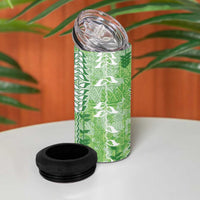Green Hawaii Tapa Pattern 4 in 1 Can Cooler Tumbler With Heliconia Vintage Style