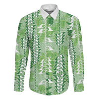Green Hawaii Tapa Pattern Family Matching Summer Maxi Dress and Hawaiian Shirt With Heliconia Vintage Style