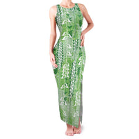 Green Hawaii Tapa Pattern Family Matching Tank Maxi Dress and Hawaiian Shirt With Heliconia Vintage Style LT05 Mom's Dress Green - Polynesian Pride