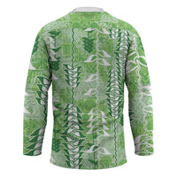 Green Hawaii Tapa Pattern Hockey Jersey With Heliconia Vintage Style