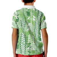 Green Hawaii Tapa Pattern Kid Polo Shirt With Heliconia Vintage Style