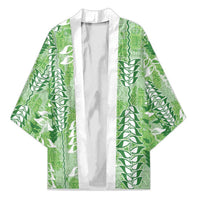 Green Hawaii Tapa Pattern Kimono With Heliconia Vintage Style