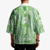 Green Hawaii Tapa Pattern Kimono With Heliconia Vintage Style