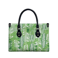 Green Hawaii Tapa Pattern Leather Bag With Heliconia Vintage Style
