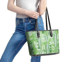 Green Hawaii Tapa Pattern Leather Tote Bag With Heliconia Vintage Style