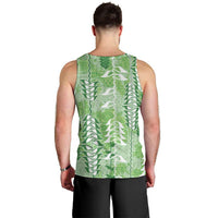 Green Hawaii Tapa Pattern Men Tank Top With Heliconia Vintage Style