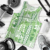 Green Hawaii Tapa Pattern Men Tank Top With Heliconia Vintage Style