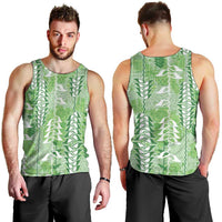 Green Hawaii Tapa Pattern Men Tank Top With Heliconia Vintage Style
