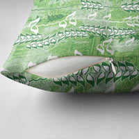 Green Hawaii Tapa Pattern Pillow Cover With Heliconia Vintage Style