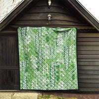 Green Hawaii Tapa Pattern Quilt With Heliconia Vintage Style