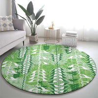 Green Hawaii Tapa Pattern Round Carpet With Heliconia Vintage Style