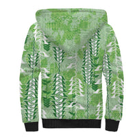 Green Hawaii Tapa Pattern Sherpa Hoodie With Heliconia Vintage Style