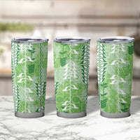 Green Hawaii Tapa Pattern Tumbler Cup With Heliconia Vintage Style
