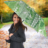 Green Hawaii Tapa Pattern Umbrella With Heliconia Vintage Style