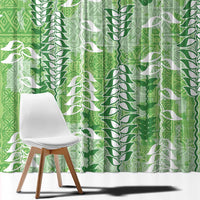 Green Hawaii Tapa Pattern Window Curtain With Heliconia Vintage Style