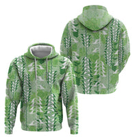 Green Hawaii Tapa Pattern Zip Hoodie With Heliconia Vintage Style