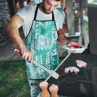 Teal Hawaii Tapa Pattern Apron With Heliconia Vintage Style