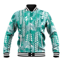 Teal Hawaii Tapa Pattern Baseball Jacket With Heliconia Vintage Style