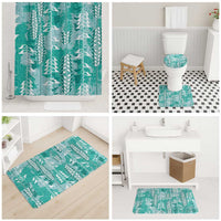 Teal Hawaii Tapa Pattern Bathroom Set With Heliconia Vintage Style