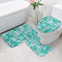 Teal Hawaii Tapa Pattern Bathroom Set With Heliconia Vintage Style