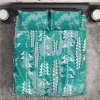 Teal Hawaii Tapa Pattern Bedding Set With Heliconia Vintage Style