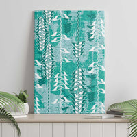 Teal Hawaii Tapa Pattern Canvas Wall Art With Heliconia Vintage Style