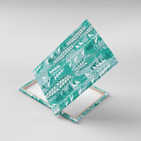 Teal Hawaii Tapa Pattern Canvas Wall Art With Heliconia Vintage Style