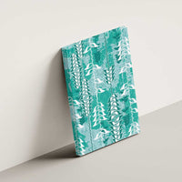 Teal Hawaii Tapa Pattern Canvas Wall Art With Heliconia Vintage Style