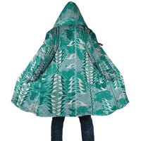 Teal Hawaii Tapa Pattern Cloak With Heliconia Vintage Style