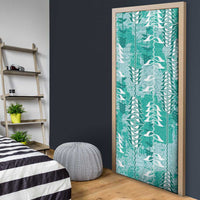 Teal Hawaii Tapa Pattern Door Cover With Heliconia Vintage Style