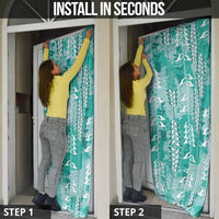 Teal Hawaii Tapa Pattern Door Cover With Heliconia Vintage Style