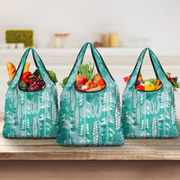 Teal Hawaii Tapa Pattern Grocery Bag With Heliconia Vintage Style